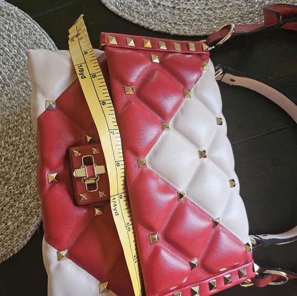 Top Handle Studded Stud Structured Handbag Bag Pink Red Two Tone - Picture 8 of 16